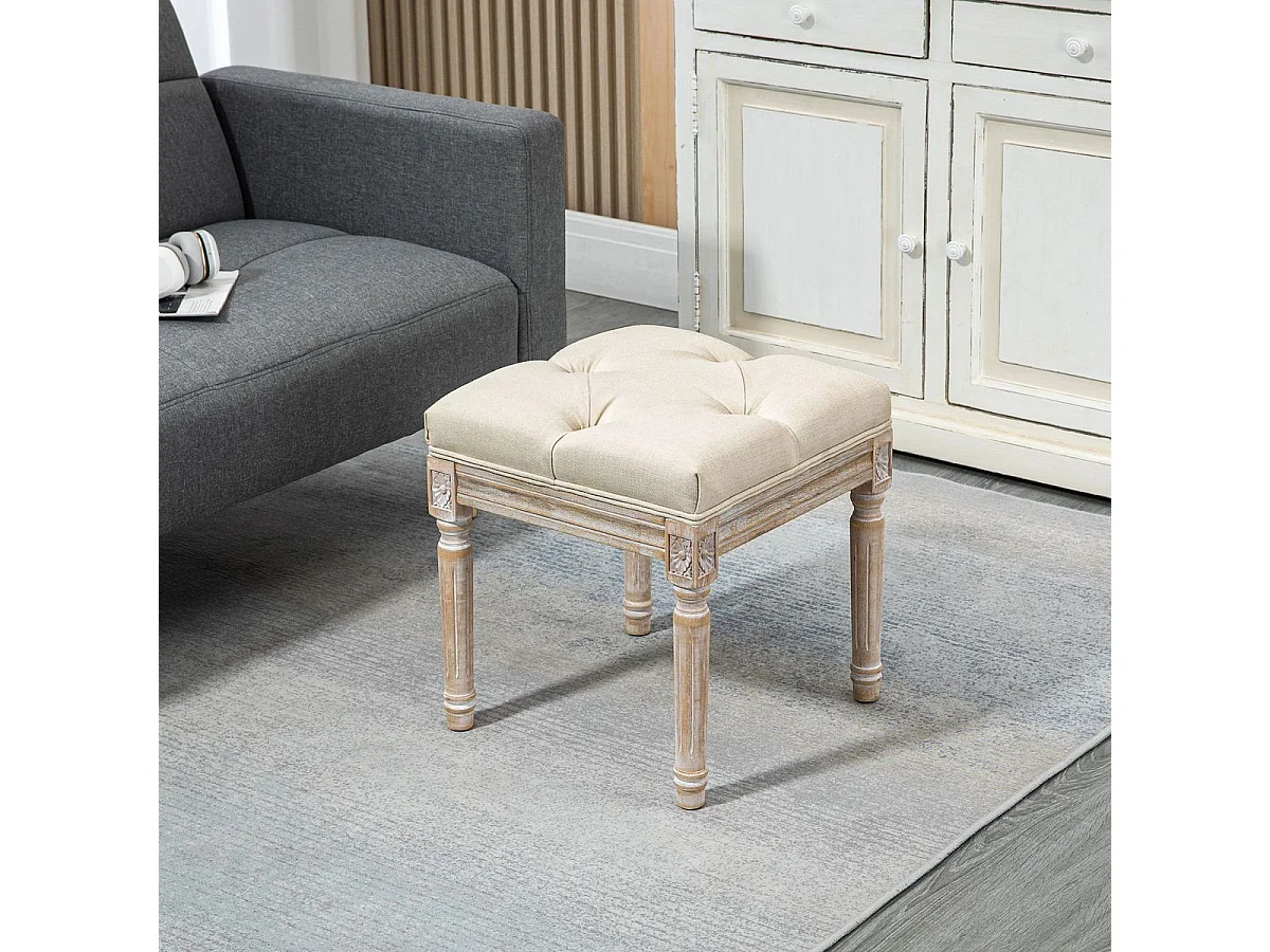 Reposapiés Castillo Homcom capitoné acolchado beige 43x40x40 cm