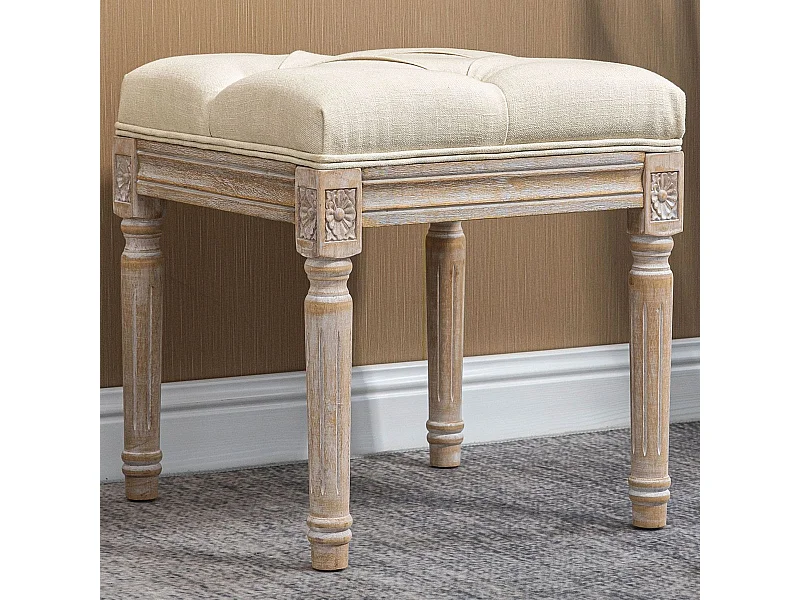 Reposapiés Castillo Homcom capitoné acolchado beige 43x40x40 cm