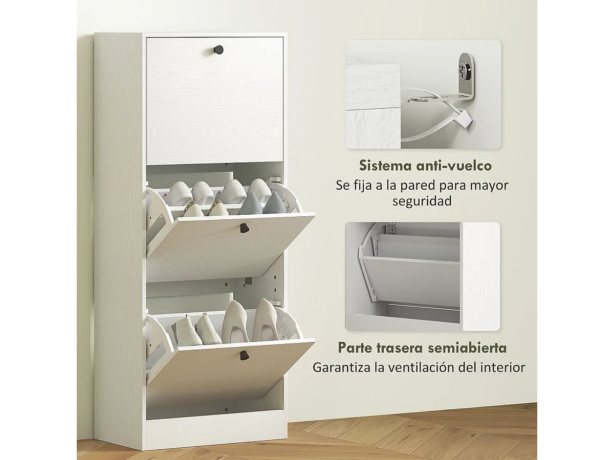 Zapatero Emue Homcom de 3 cajones blanco 115x47x28 cm
