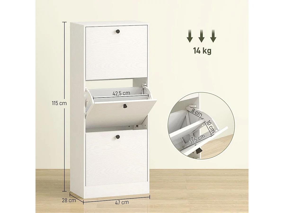 Zapatero Emue Homcom de 3 cajones blanco 115x47x28 cm