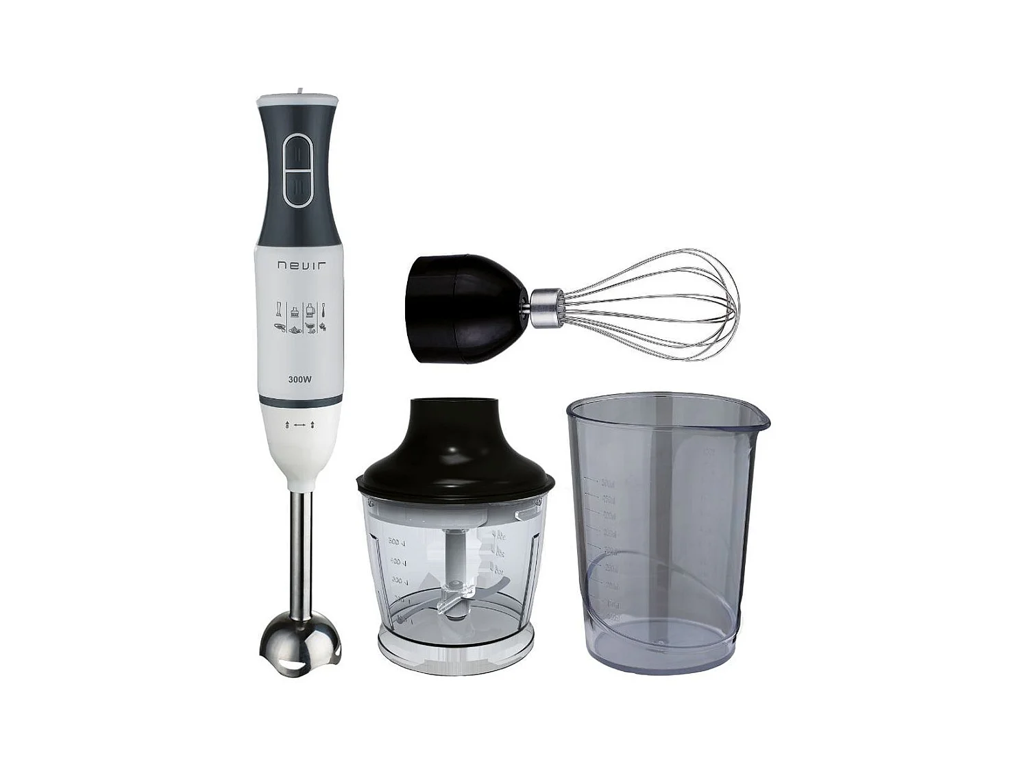 Batidora de mano Nevir NVR-8342BA 300W + accesorios acero inox blanco/negro
