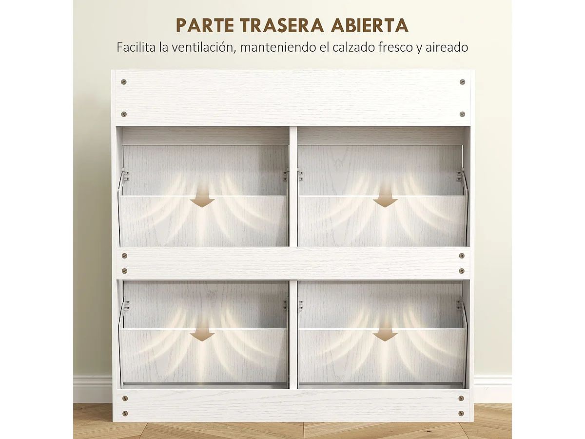 Zapatero Halo Homcom 4 puertas abatibles con 2 cajones blanco 95,3x98x19,2 cm
