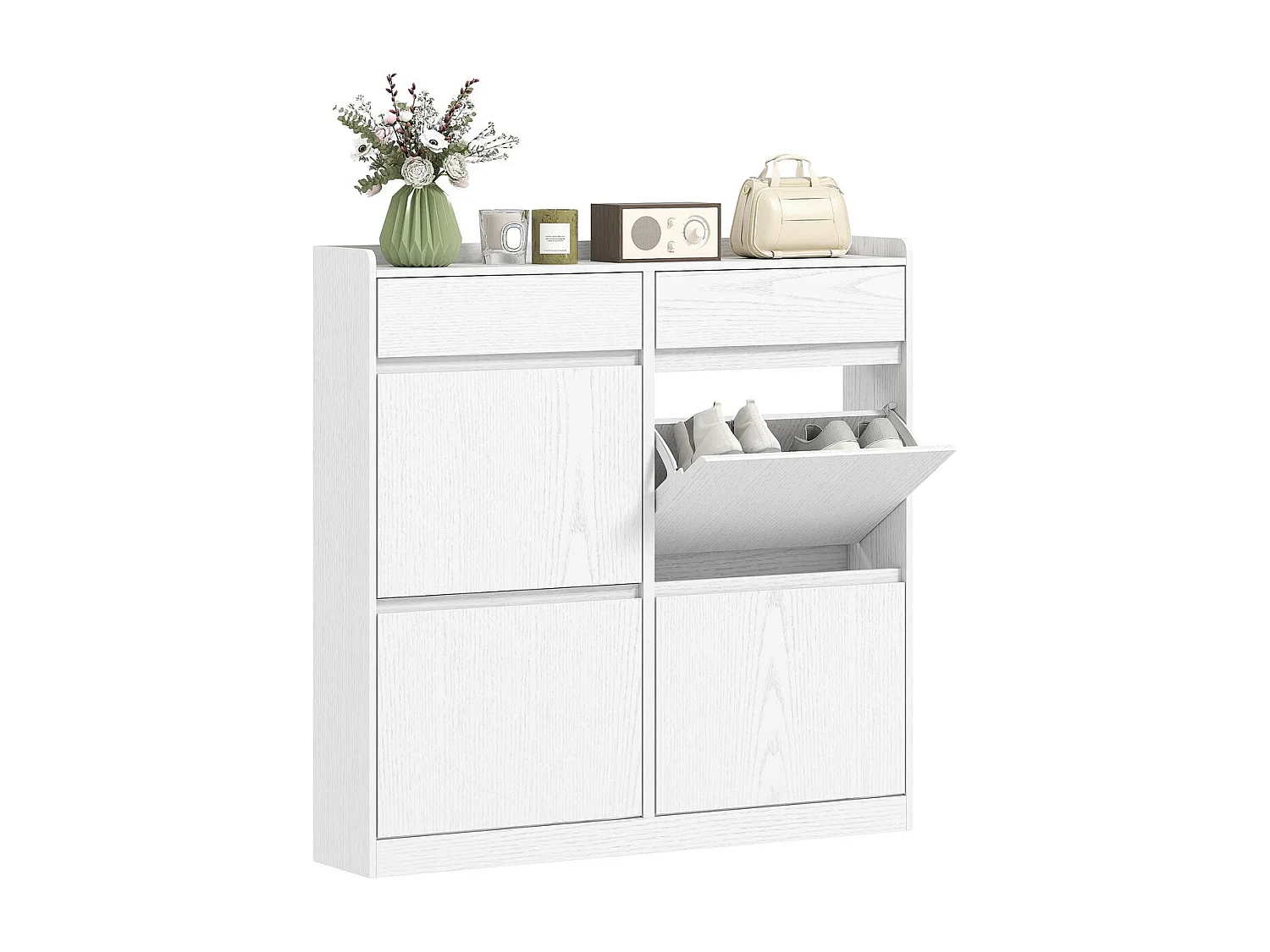 Zapatero Halo Homcom 4 puertas abatibles con 2 cajones blanco 95,3x98x19,2 cm