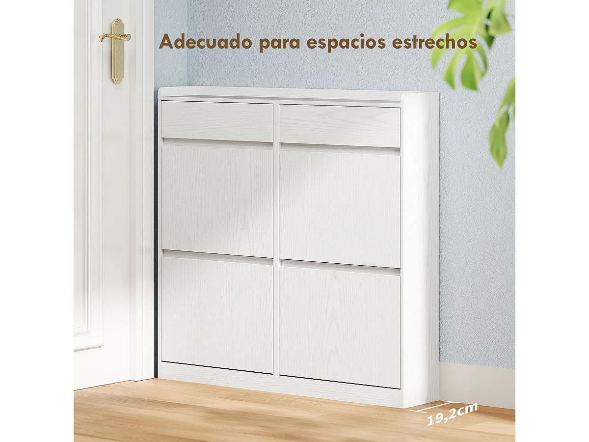 Zapatero Halo Homcom 4 puertas abatibles con 2 cajones blanco 95,3x98x19,2 cm