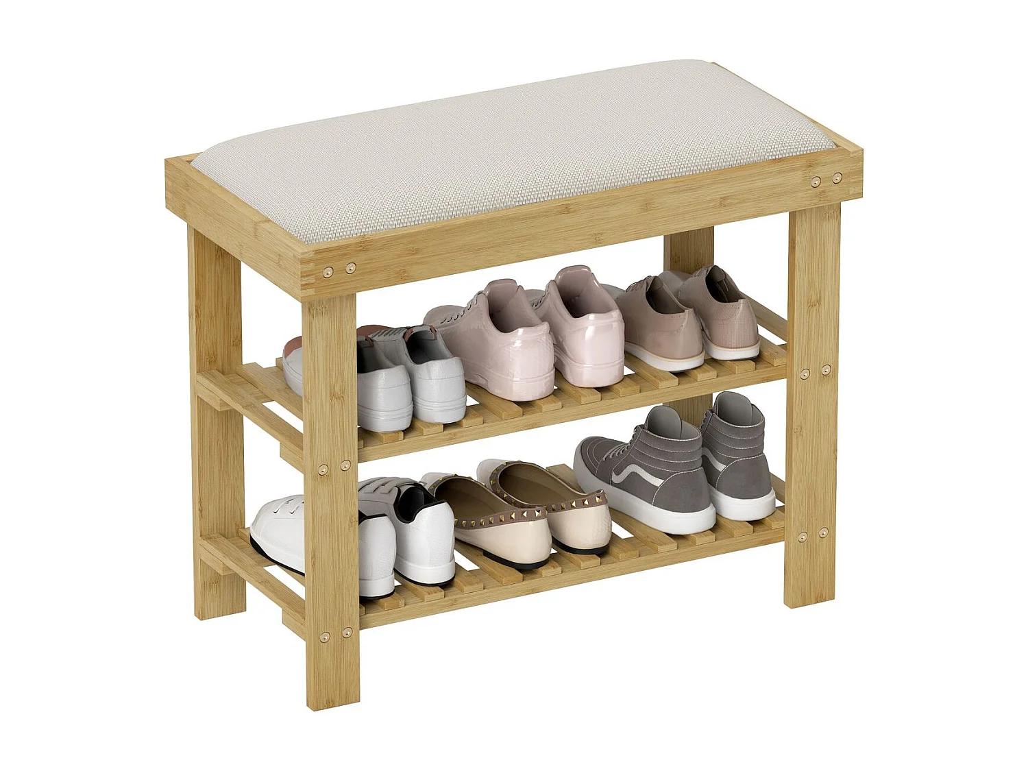 Banco zapatero Flower Homcom 6 pares 2 niveles con cojín crema 49x60x29 cm