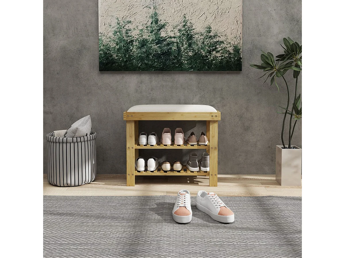 Banco zapatero Flower Homcom 6 pares 2 niveles con cojín crema 49x60x29 cm