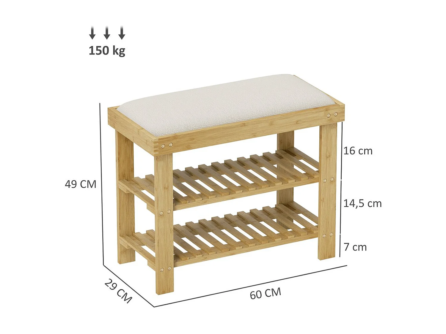 Banco zapatero Flower Homcom 6 pares 2 niveles con cojín crema 49x60x29 cm