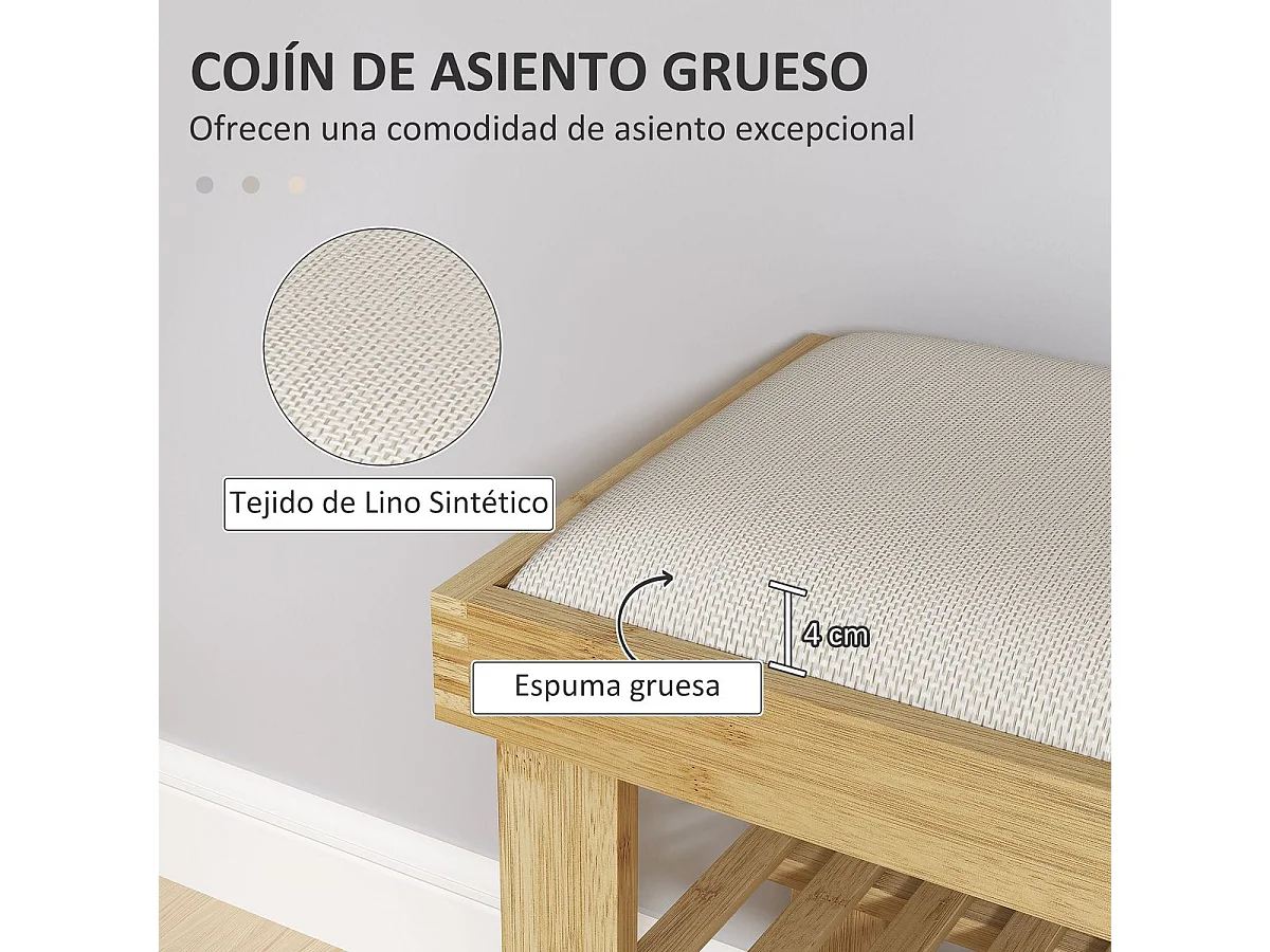 Banco zapatero Flower Homcom 6 pares 2 niveles con cojín crema 49x60x29 cm