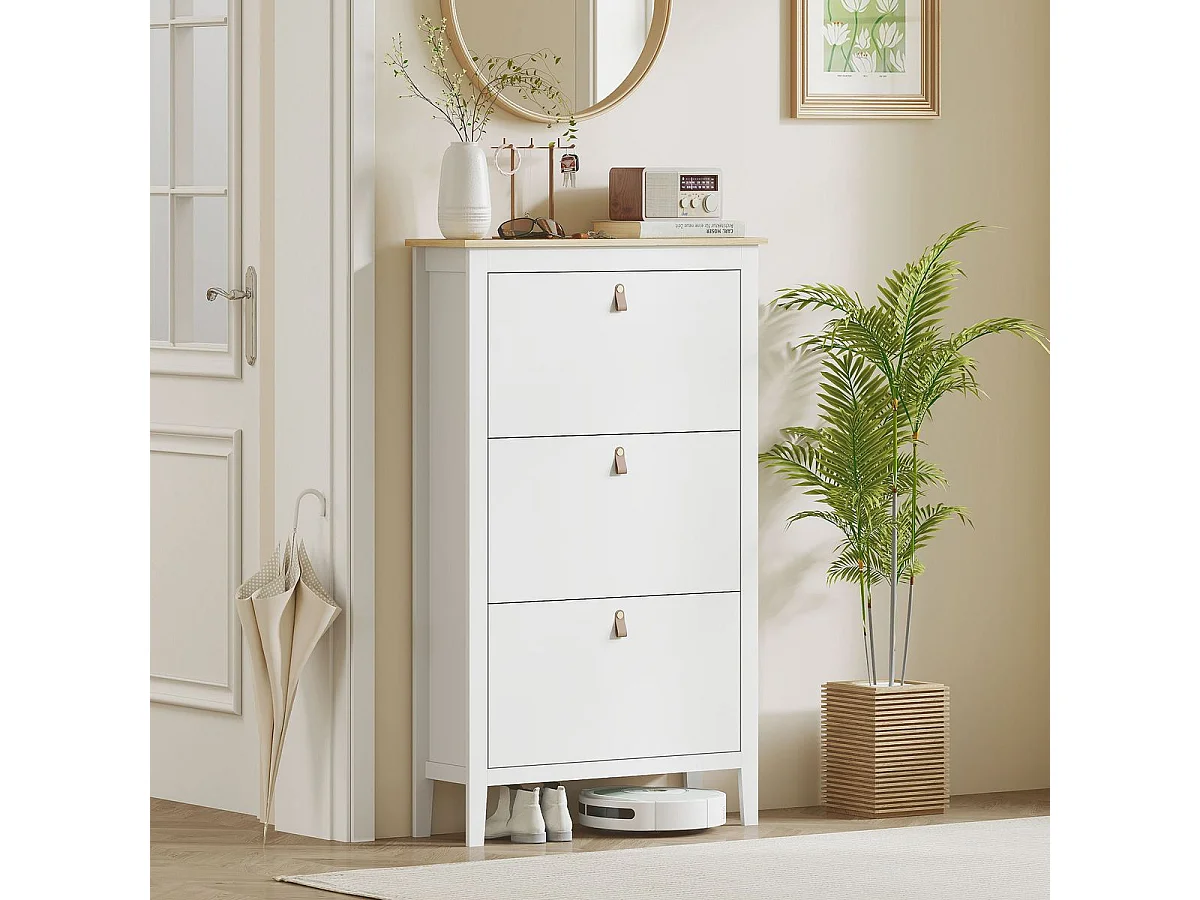 Zapatero Colibrí Homcom 3 puertas abatibles blanco/natural 131x80x24 cm