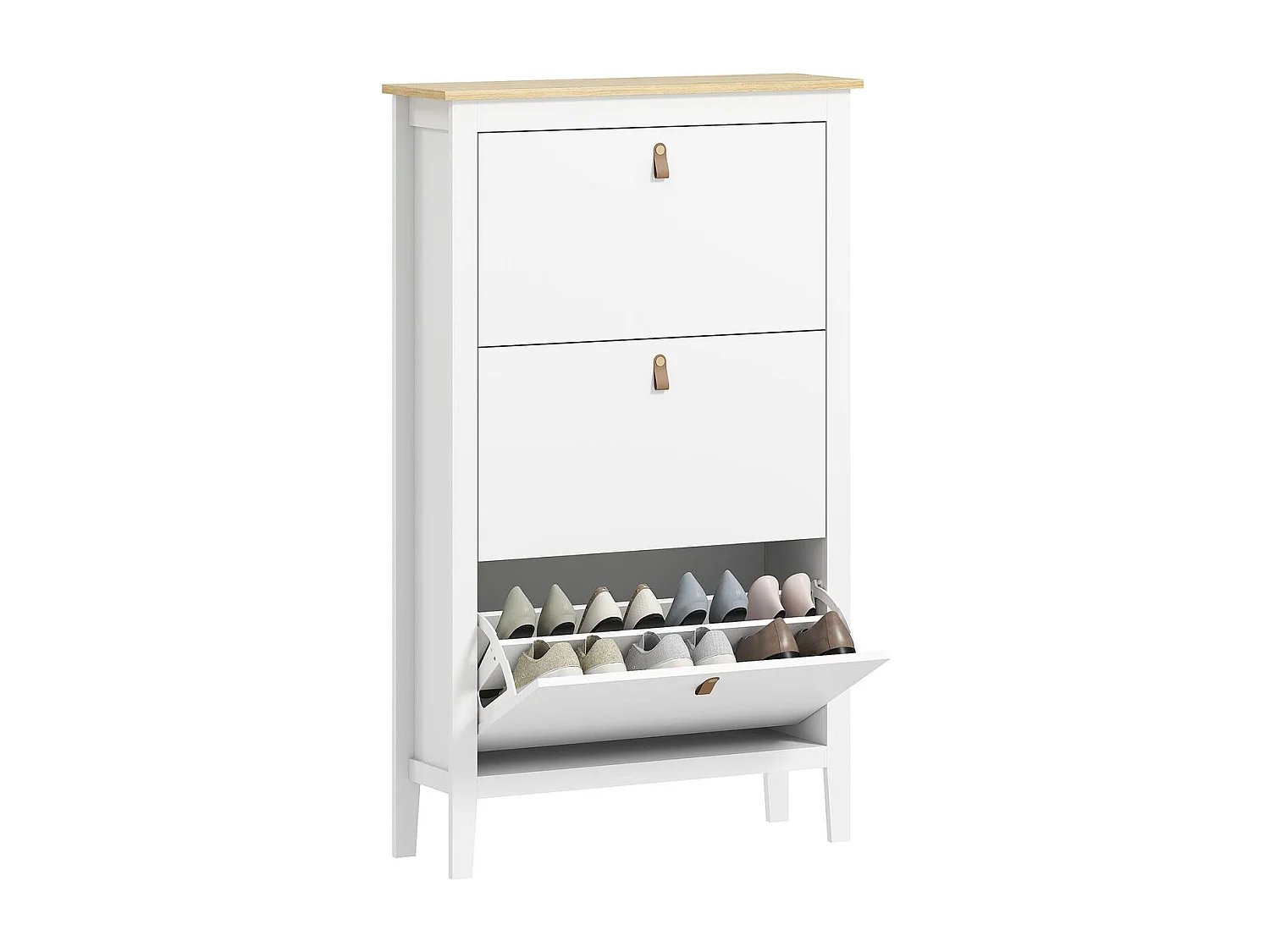 Zapatero Colibrí Homcom 3 puertas abatibles blanco/natural 131x80x24 cm