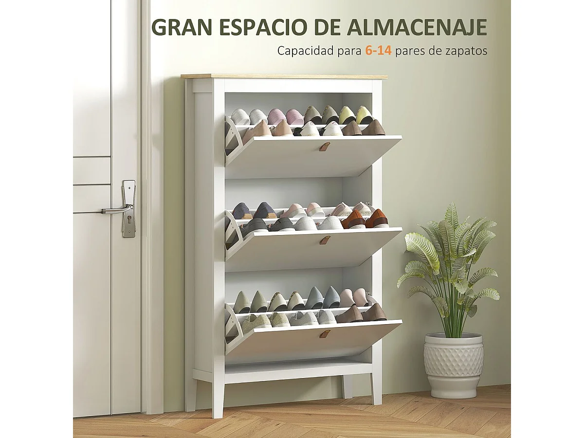 Zapatero Colibrí Homcom 3 puertas abatibles blanco/natural 131x80x24 cm