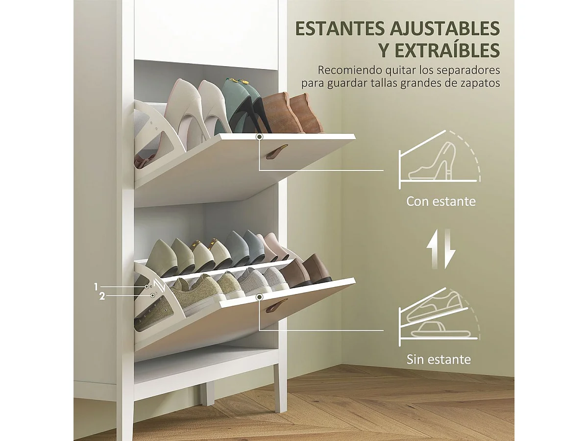 Zapatero Colibrí Homcom 3 puertas abatibles blanco/natural 131x80x24 cm