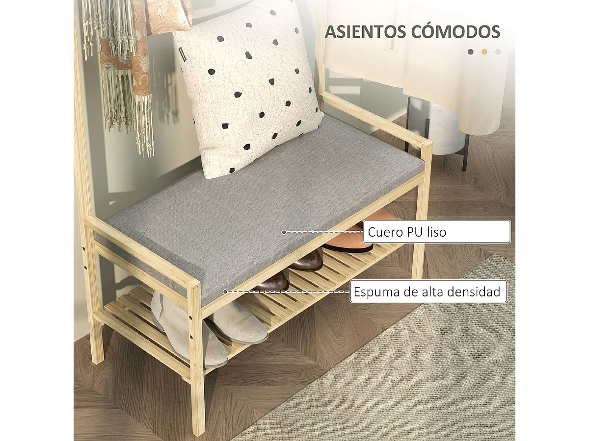 Perchero zapatero Nova Homcom ganchos y banco gris/natural 171x73,5x34 cm