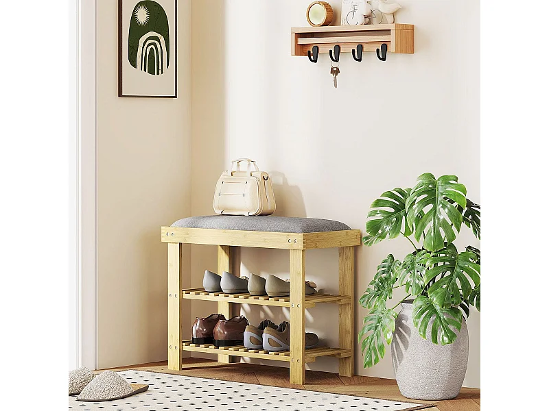 Banco zapatero Flower Homcom 6 pares 2 niveles con cojín gris 49x60x29 cm