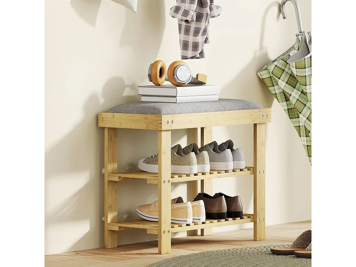 Banco zapatero Flower Homcom 6 pares 2 niveles con cojín gris 49x60x29 cm