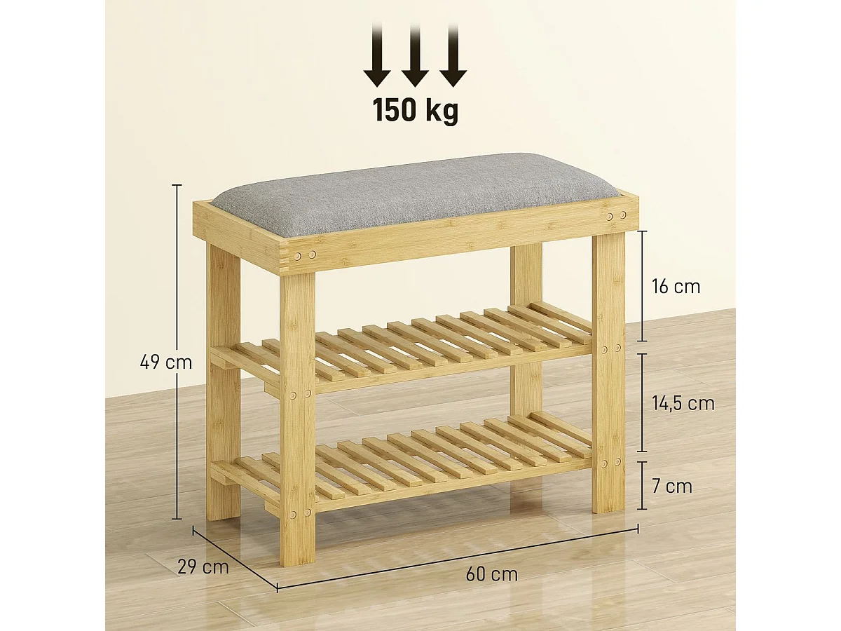 Banco zapatero Flower Homcom 6 pares 2 niveles con cojín gris 49x60x29 cm