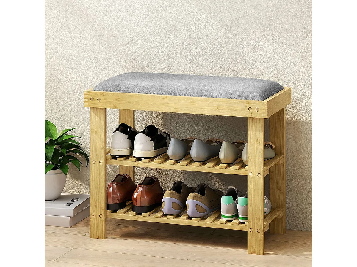 Banco zapatero Flower Homcom 6 pares 2 niveles con cojín gris 49x60x29 cm