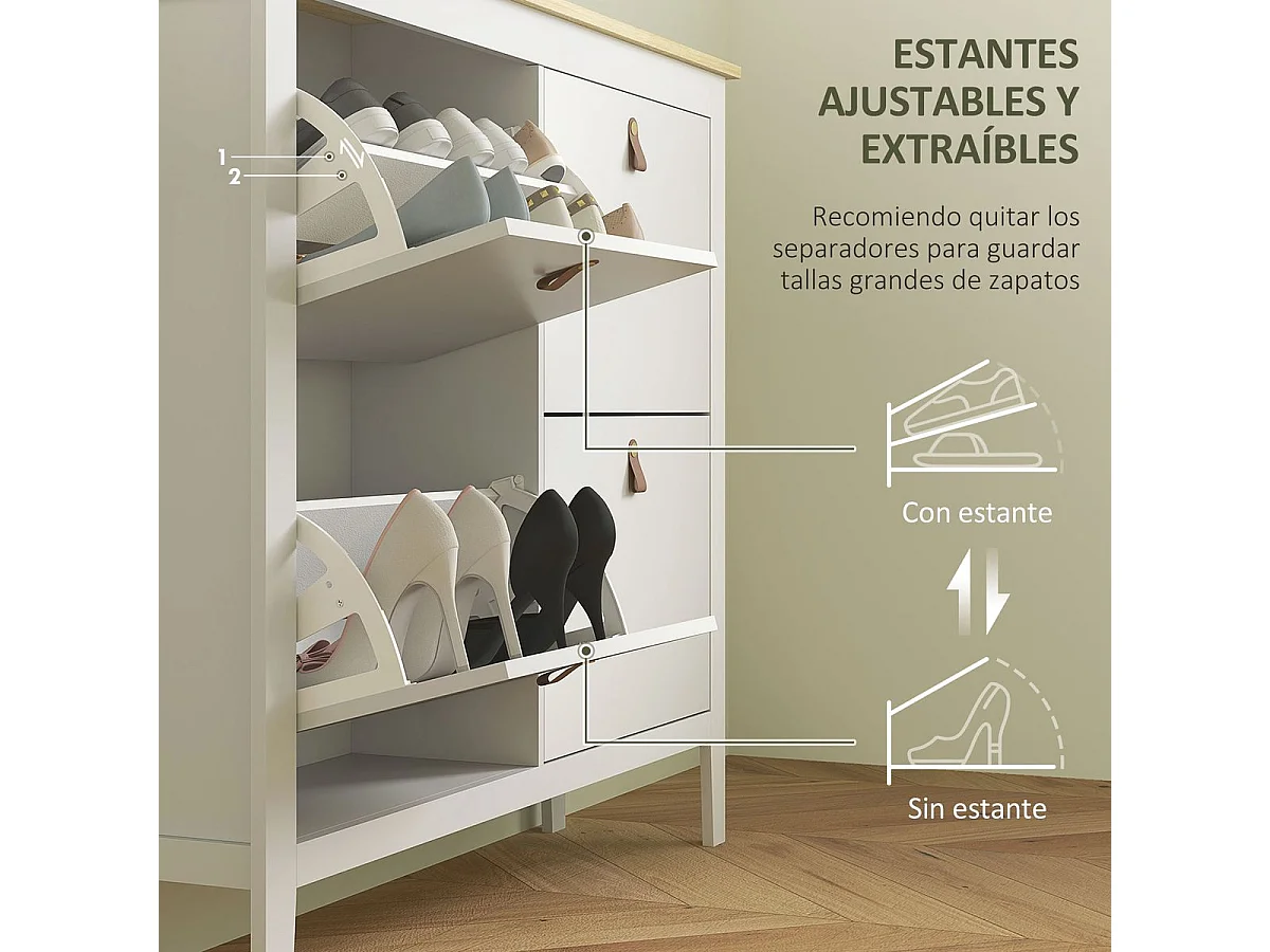 Zapatero Colibrí Homcom 3 puertas abatibles blanco/natural 131x80x24 cm