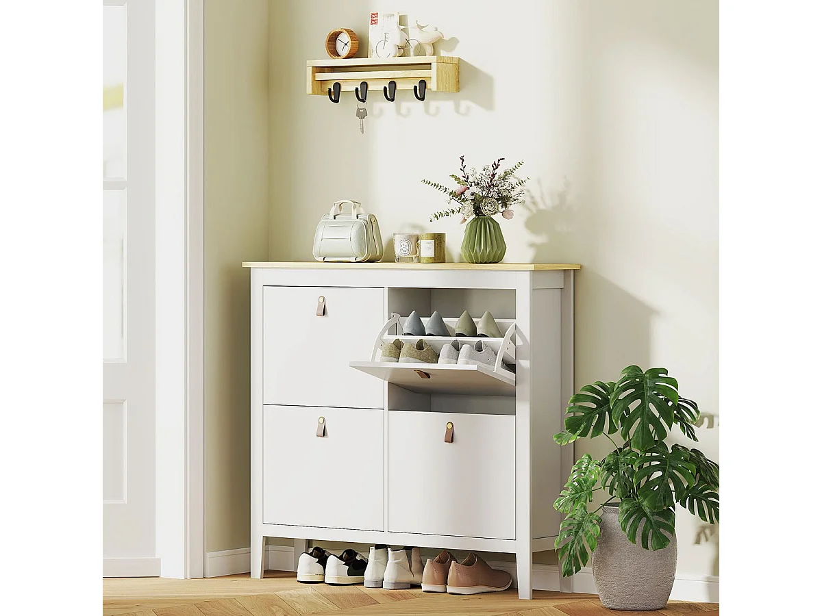 Zapatero Colibrí Homcom 3 puertas abatibles blanco/natural 131x80x24 cm