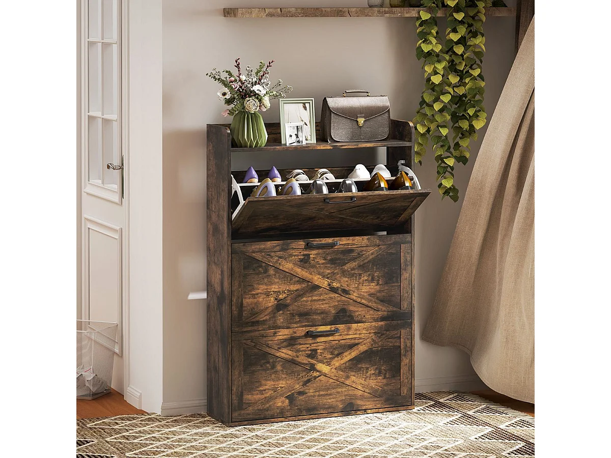 Zapatero Story Homcom 24 pares 3 cajones marrón 118x80x24 cm