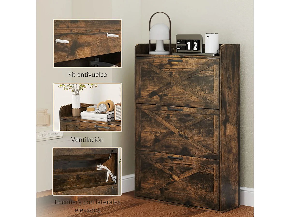 Zapatero Story Homcom 24 pares 3 cajones marrón 118x80x24 cm