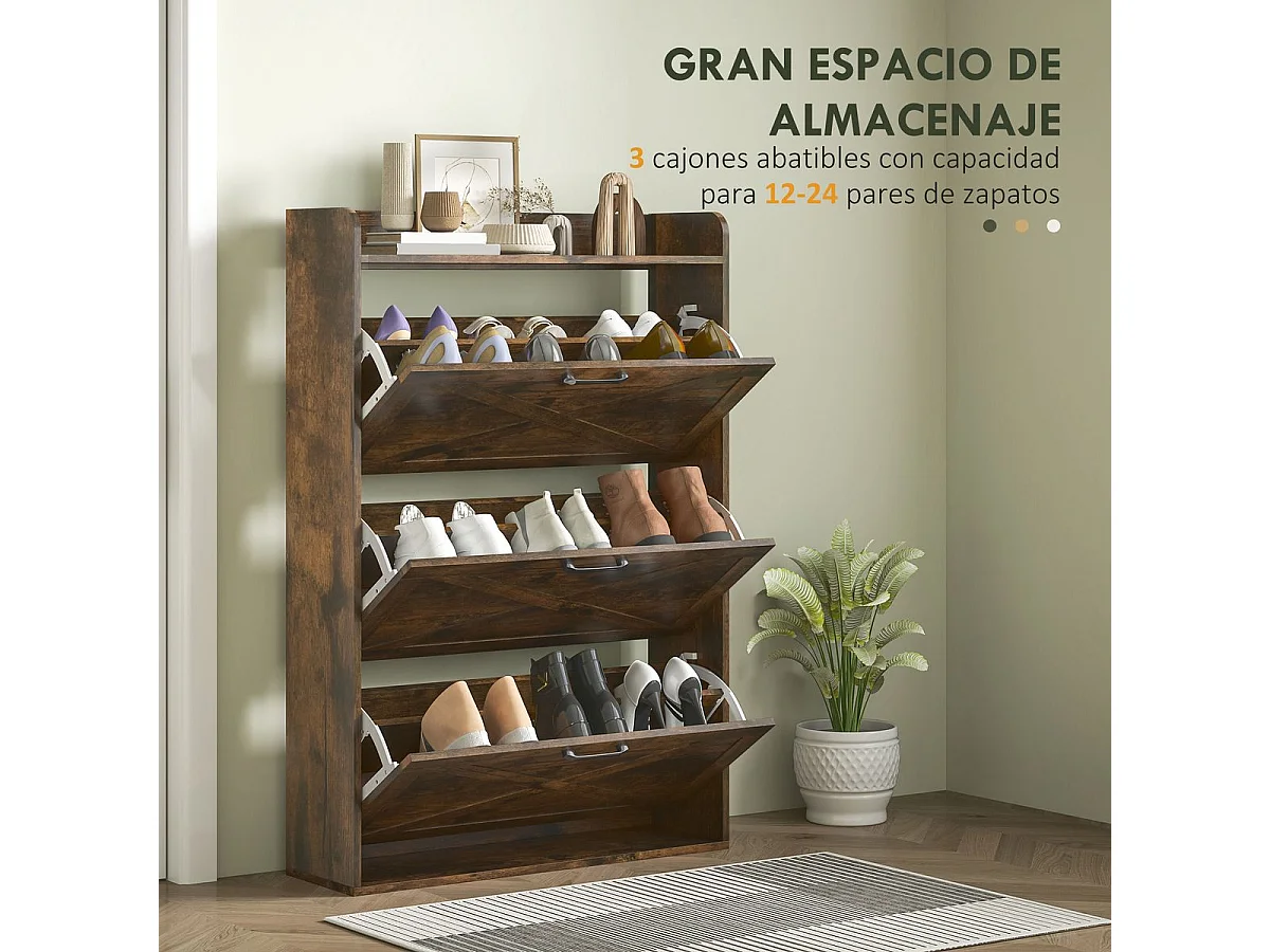 Zapatero Story Homcom 24 pares 3 cajones marrón 118x80x24 cm