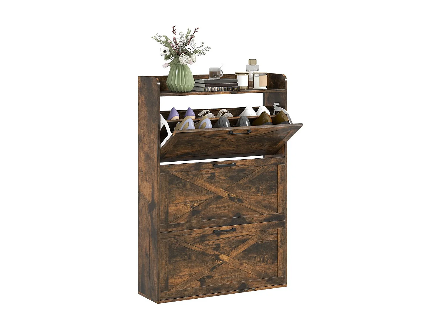 Zapatero Story Homcom 24 pares 3 cajones marrón 118x80x24 cm