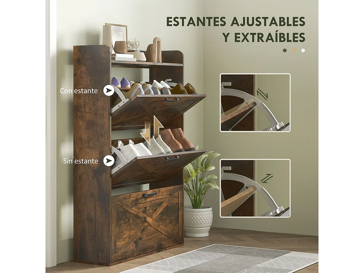 Zapatero Story Homcom 24 pares 3 cajones marrón 118x80x24 cm