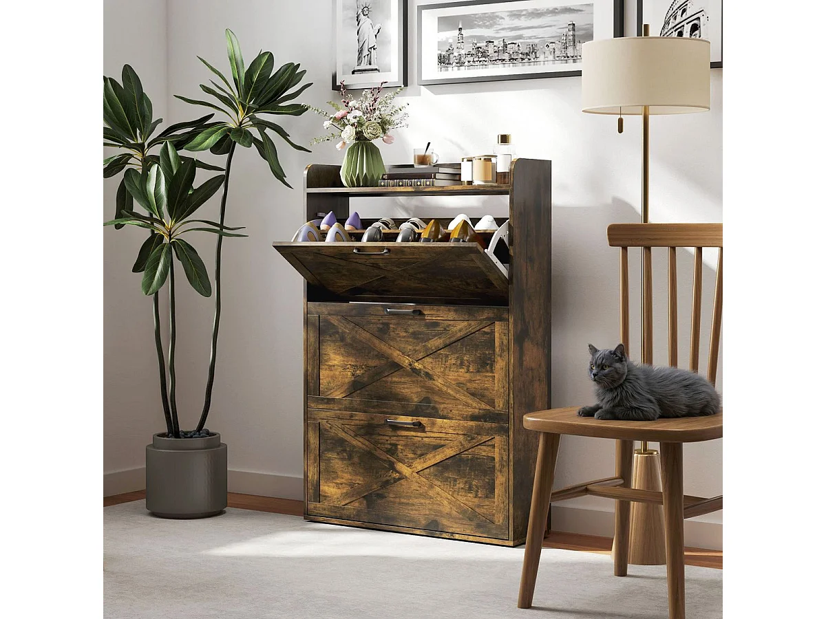 Zapatero Story Homcom 24 pares 3 cajones marrón 118x80x24 cm