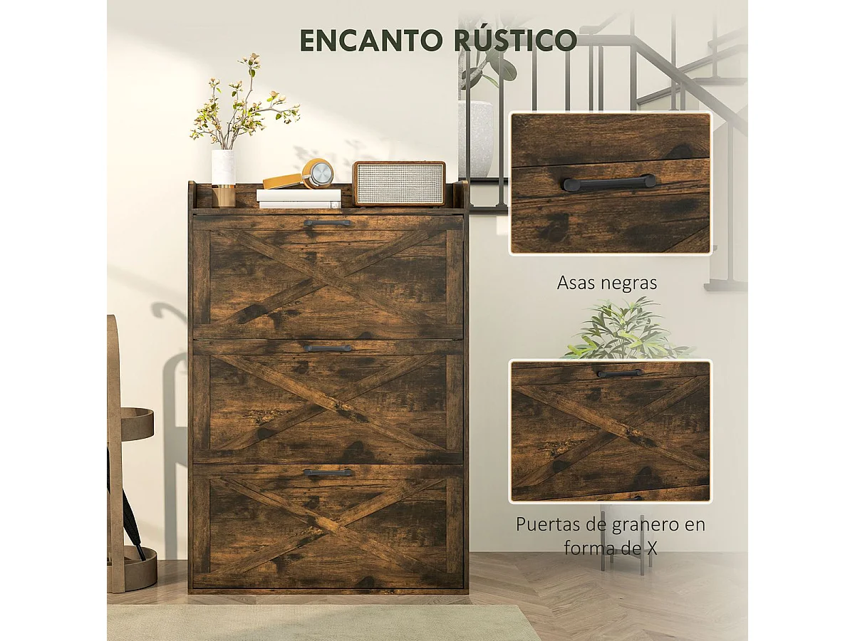 Zapatero Story Homcom 24 pares 3 cajones marrón 118x80x24 cm