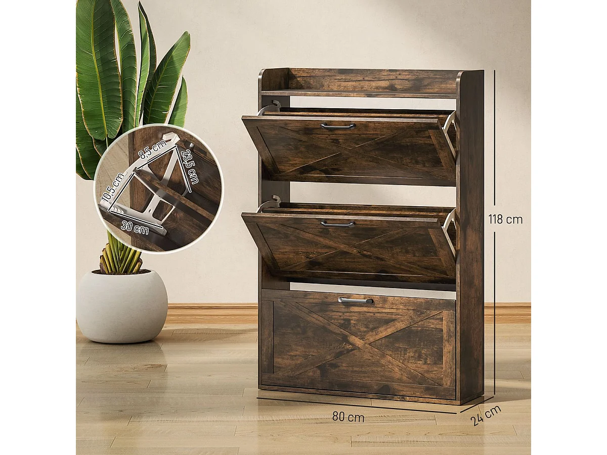 Zapatero Story Homcom 24 pares 3 cajones marrón 118x80x24 cm