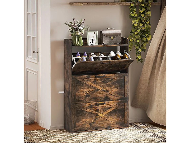 Zapatero Story Homcom 24 pares 3 cajones marrón 118x80x24 cm