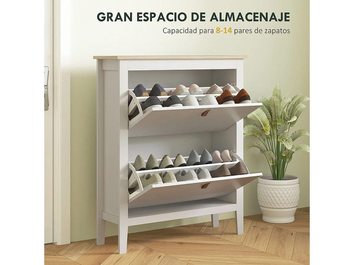 Zapatero Emile Homcom 2 compartimentos blanco 95,5x80x24 cm