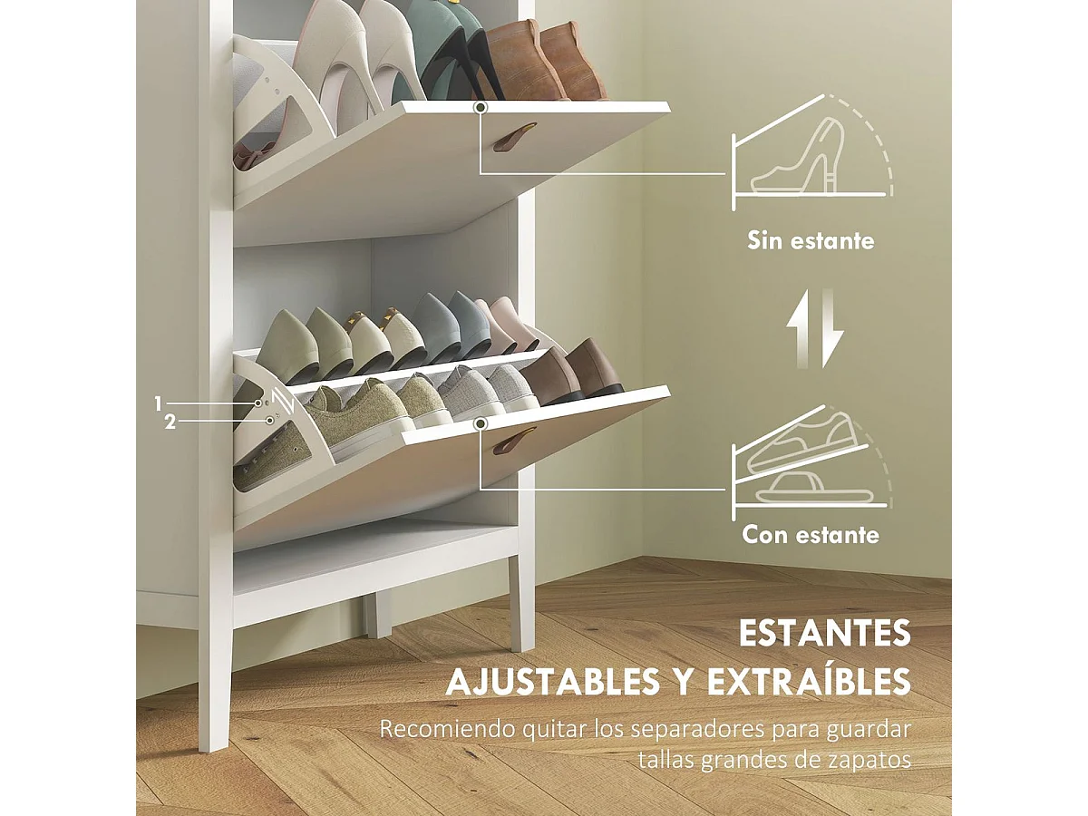 Zapatero Emile Homcom 2 compartimentos blanco 95,5x80x24 cm