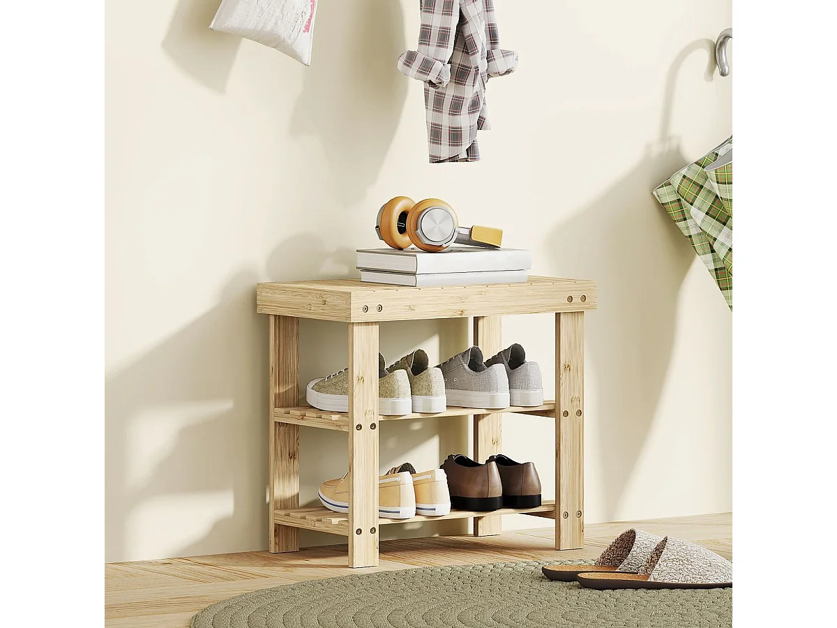 Banco zapatero Tarde Homcom 2 estantes natural 45x50x28 cm