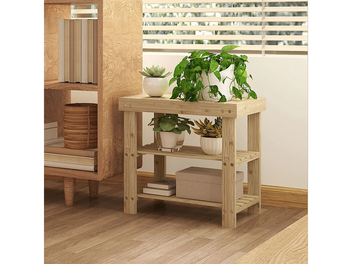 Banco zapatero Tarde Homcom 2 estantes natural 45x50x28 cm