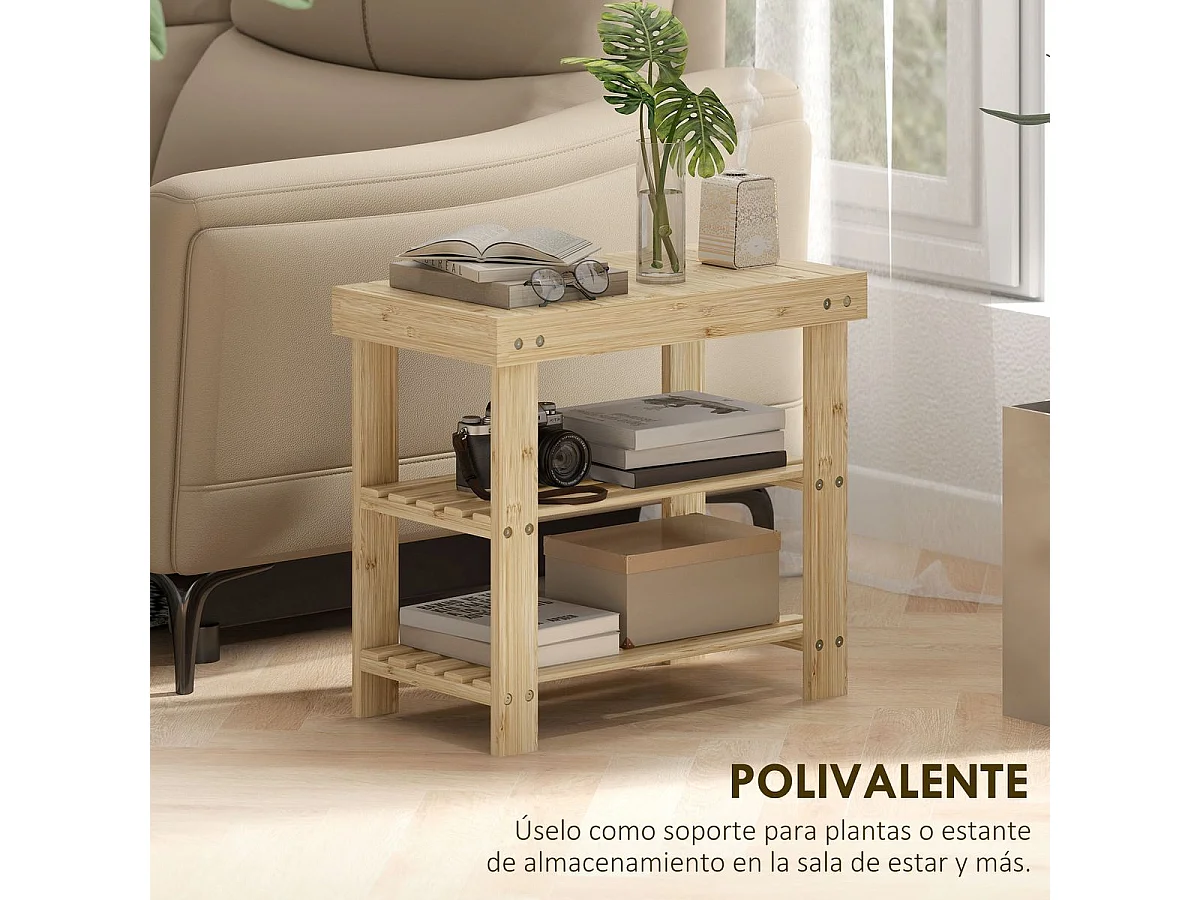 Banco zapatero Tarde Homcom 2 estantes natural 45x50x28 cm