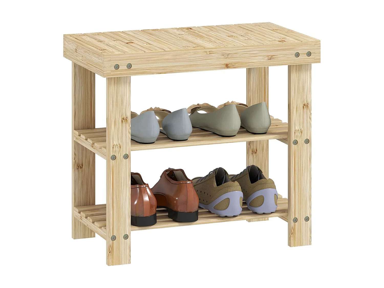 Banco zapatero Tarde Homcom 2 estantes natural 45x50x28 cm