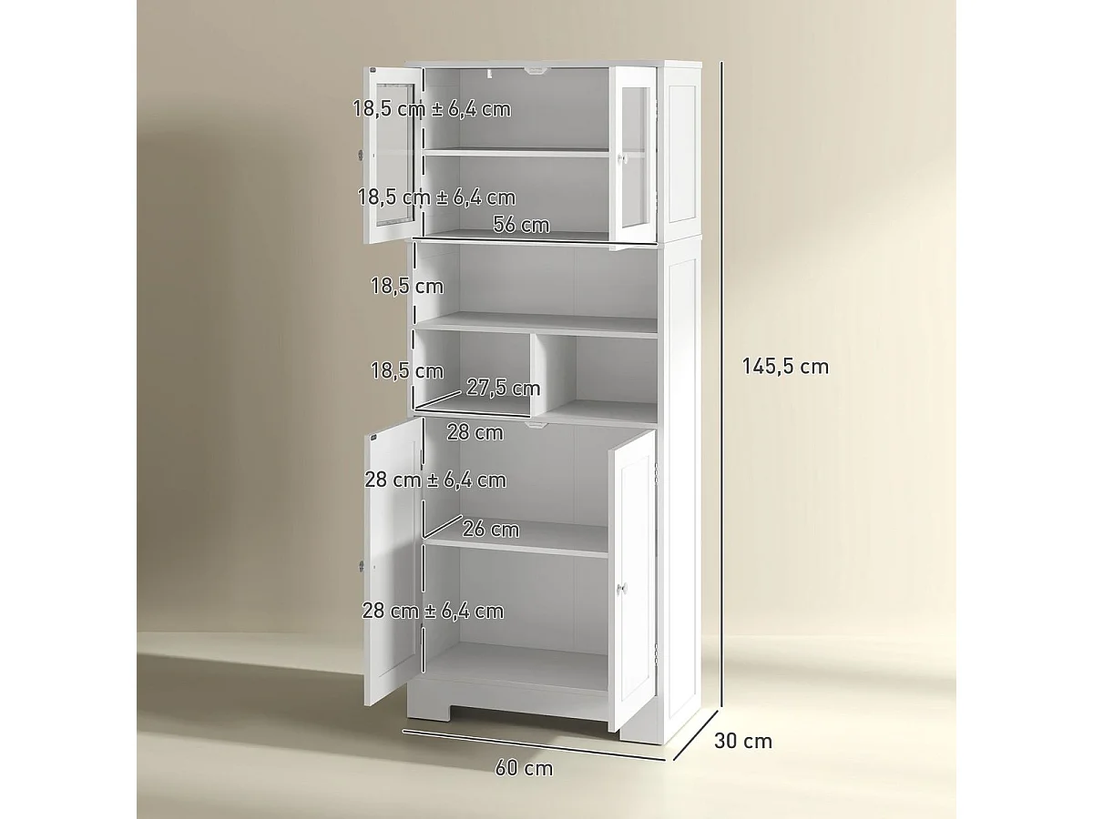 Alacena Everest Homcom con puertas de cristal blanco 145,5x30x60  cm