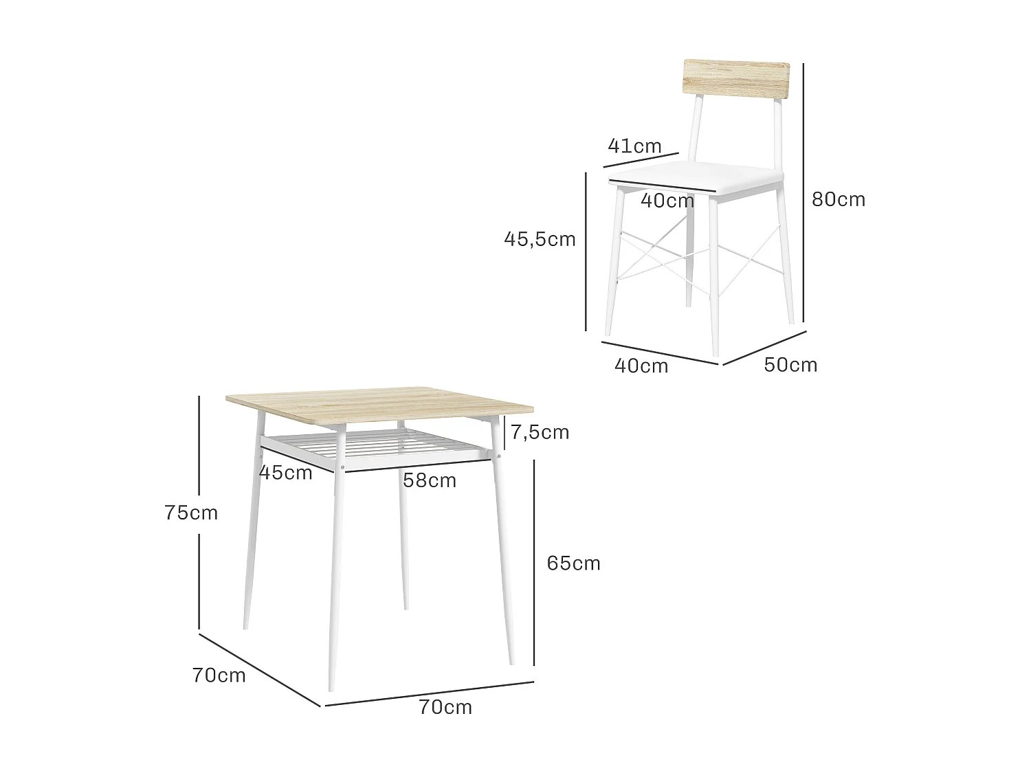 Conjunto de Refeição Compacto Aurora com Mesa e Cadeiras em Branco e Madeira - Ideal para Pequenos Espaços