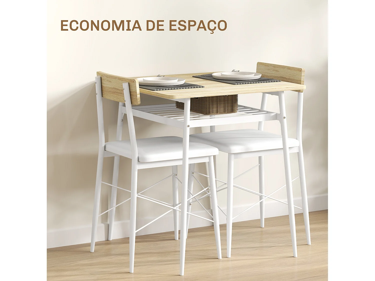 Conjunto de terraza Ribio Homcom 2 sillas y mesa blanco/natural