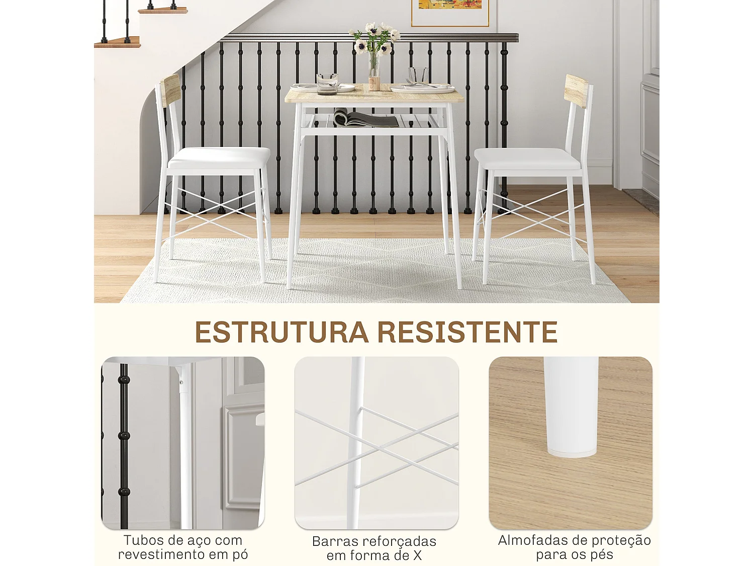 Conjunto de terraza Ribio Homcom 2 sillas y mesa blanco/natural