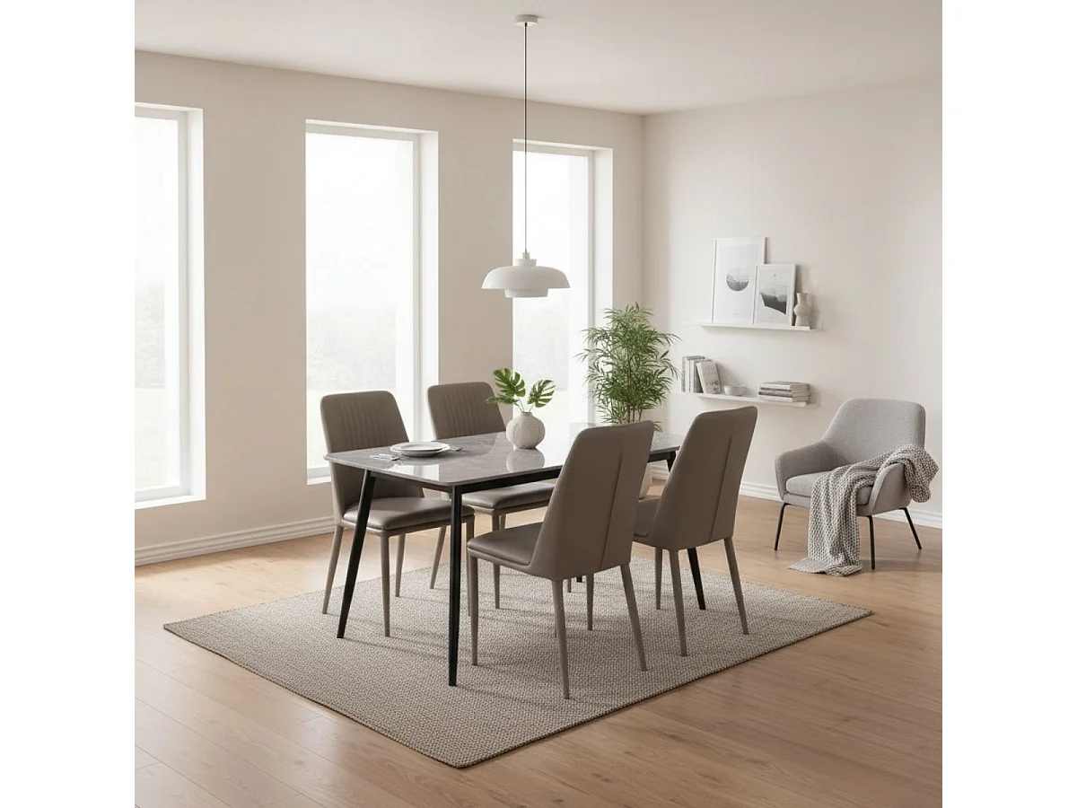 Conjunto de comedor mesa Sander + 4 sillas Rowena marrón claro