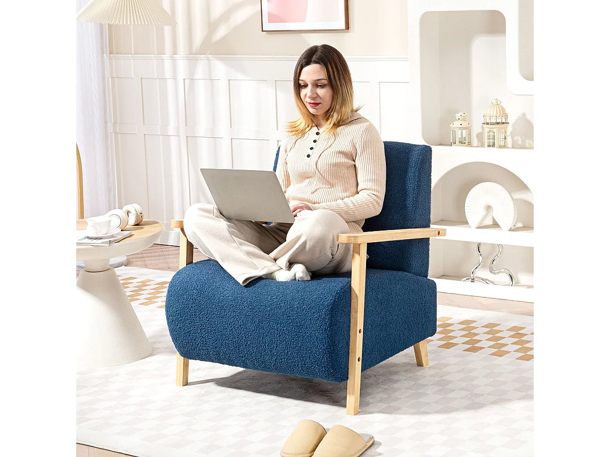 Butaca Malhia Homcom tapizado borreguito azul 78x74,5x76 cm