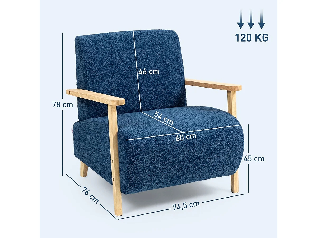 Butaca Malhia Homcom tapizado borreguito azul 78x74,5x76 cm