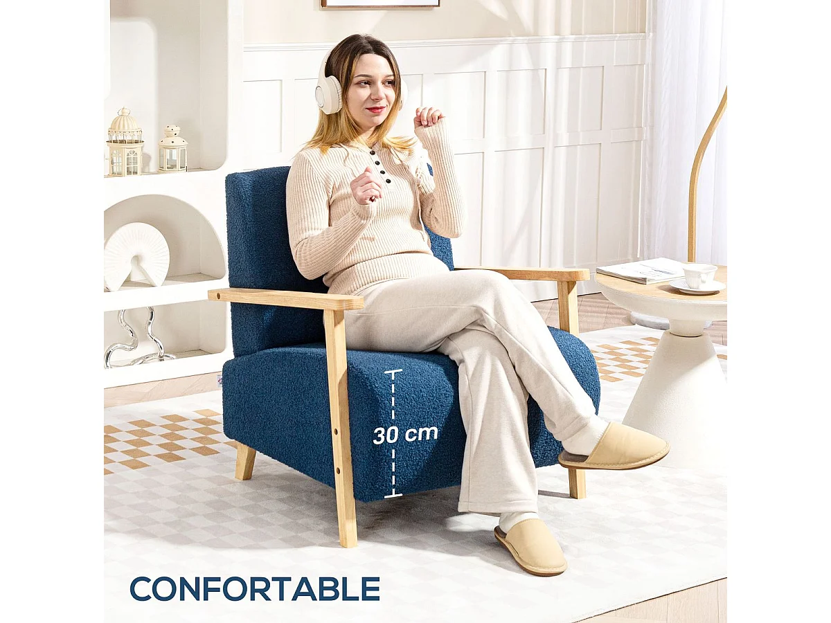 Butaca Malhia Homcom tapizado borreguito azul 78x74,5x76 cm