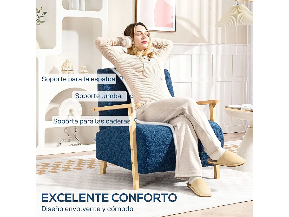 Butaca Malhia Homcom tapizado borreguito azul 78x74,5x76 cm