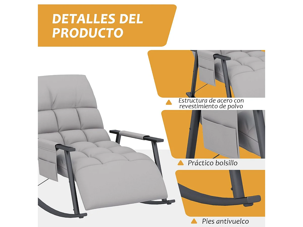 Mecedora Lidhia Homcom reclinable con reposapiés gris 70x60x134 cm