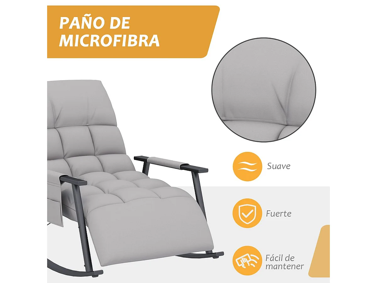 Mecedora Lidhia Homcom reclinable con reposapiés gris 70x60x134 cm