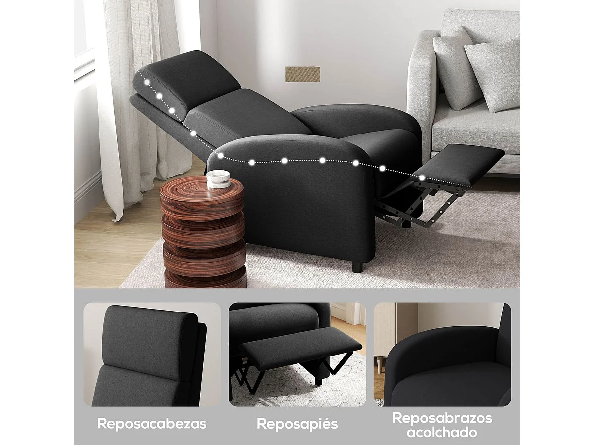Sillón relax Lioran Homcom reclinable negro 102x64x86 cm